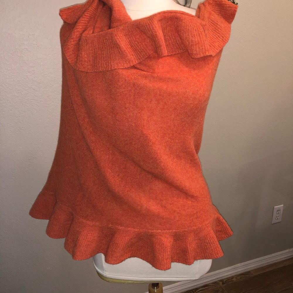 Giorgio Passigatti Ruffled Wool Shaw Wrap Extra Large, Color Sicilian Orange VTG